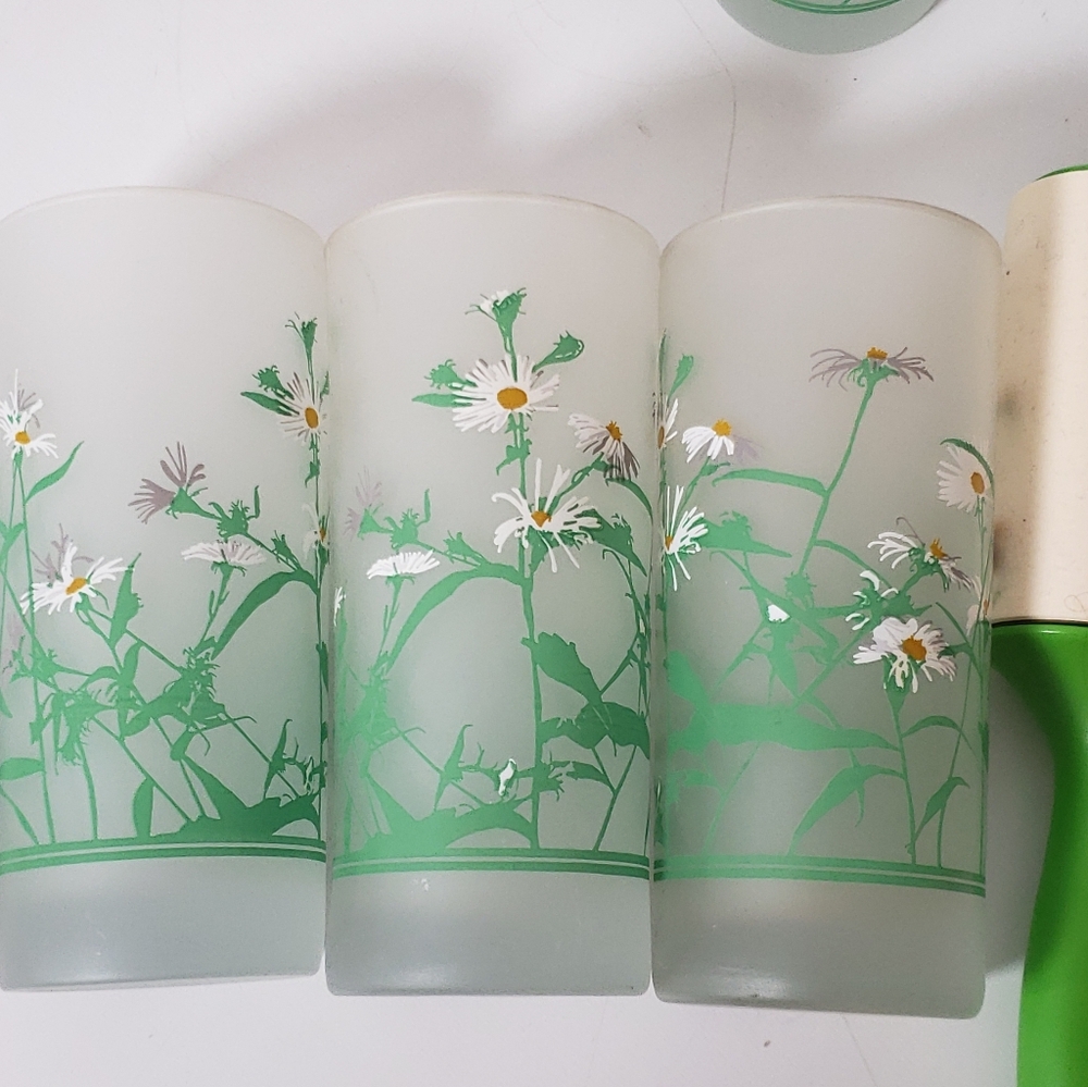 Hazel Atlas Set Of 6 Frosted Daisies Design Glasses Signed Jamey Anchor Hocking